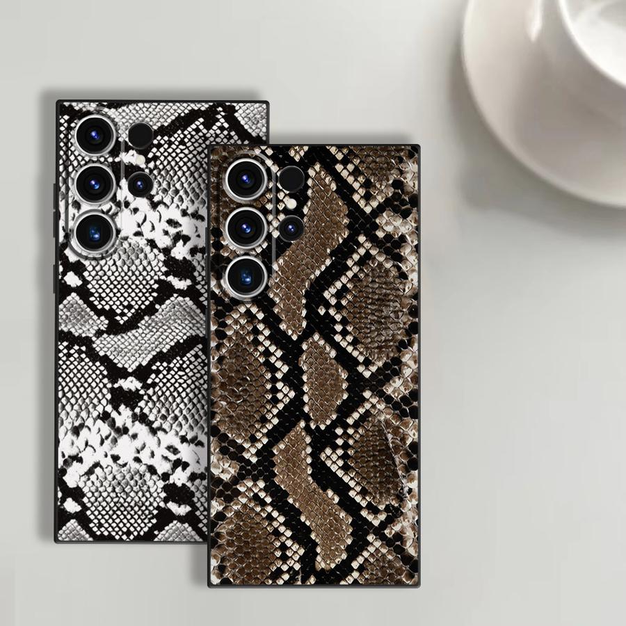 Tablet S9 Fe Accessories - เคสโทรศัพท์ลายหนังงูสำหรับ Samsung Galaxy S26 Ultra S24