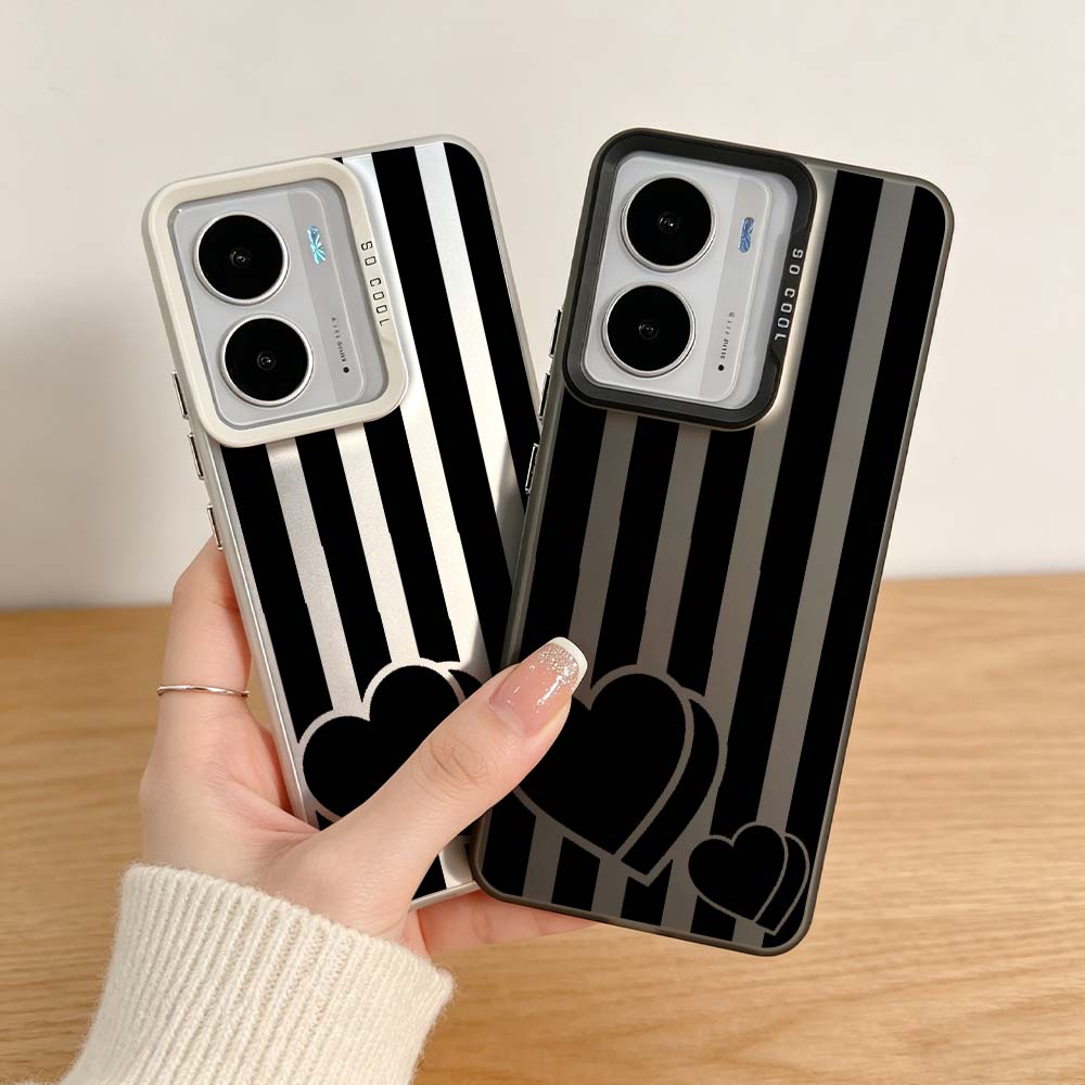 Realme C67 - เคสโทรศัพท์สีเงินลายแถบสีดำสำหรับ Realme 14X 14 13 12X